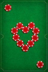 Image showing The poker chips on green background