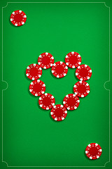 Image showing The poker chips on green background