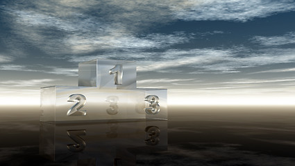 Image showing glass winner podium under cloudy sky - 3d illustration