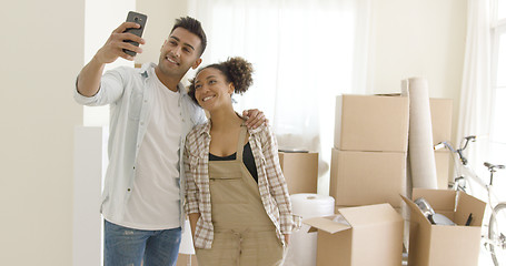 Image showing Happy young couple posing for a selfie