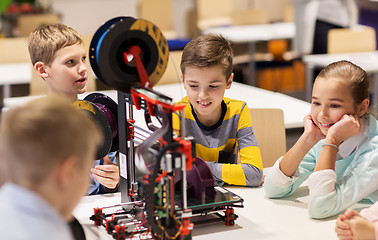 Image showing happy children with 3d printer at robotics school