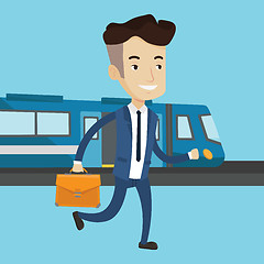 Image showing Businessman at train station vector illustration.