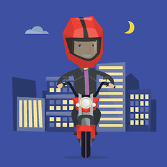 Image showing Man riding motorcycle at night vector illustration