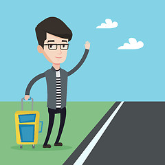 Image showing Young man hitchhiking vector illustration.