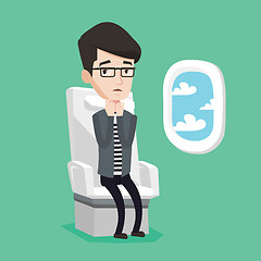 Image showing Young man suffering from fear of flying.