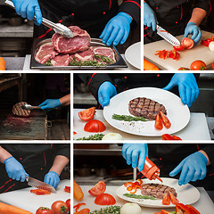 Image showing Chef preparing meat steak