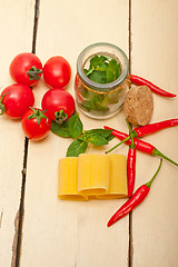 Image showing Italian pasta paccheri with tomato mint and chili pepper