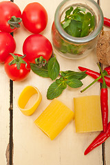 Image showing Italian pasta paccheri with tomato mint and chili pepper