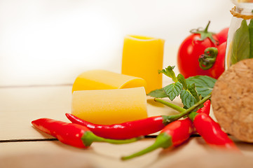 Image showing Italian pasta paccheri with tomato mint and chili pepper