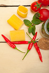 Image showing Italian pasta paccheri with tomato mint and chili pepper