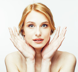 Image showing spa picture attractive happy smiling lady young red hair isolated on white close up, lifestyle real people concept