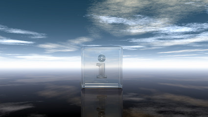 Image showing glass cube with letter i under cloudy sky - 3d illustration