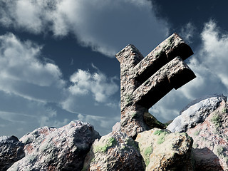 Image showing rune rock under cloudy blue sky - 3d illustration