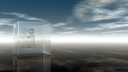 Image showing glass cube with letter i under cloudy sky - 3d illustration