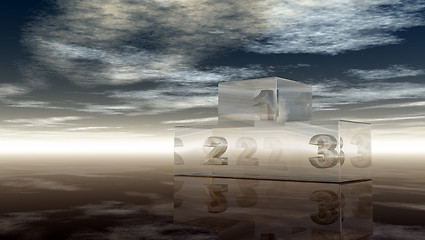 Image showing glass winner podium under cloudy sky - 3d illustration