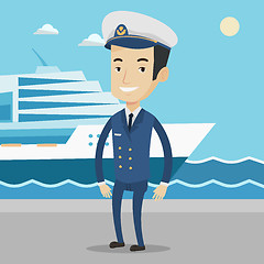 Image showing Smiling ship captain in uniform at the port.