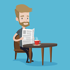 Image showing Man reading newspaper and drinking coffee.