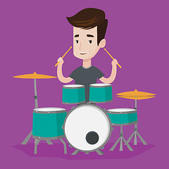Image showing Man playing on drum kit vector illustration.