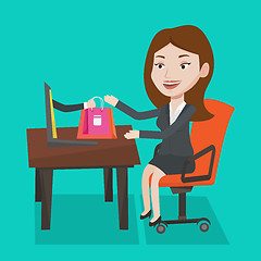 Image showing Woman shopping online vector illustration.