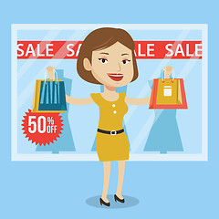 Image showing Woman shopping on sale vector illustration.