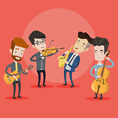 Image showing Band of musicians playing on musical instruments.