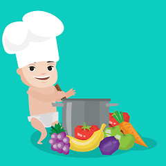 Image showing Baby in chef hat cooking healthy meal.