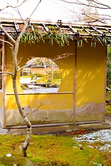 Image showing Round window in rock garden in Matsushima