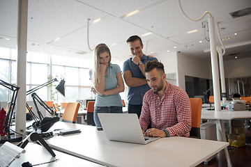 Image showing Group of young people employee workers with computer