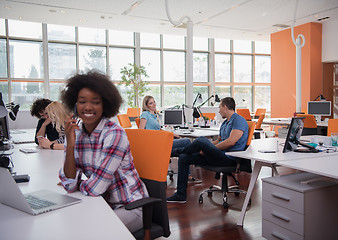 Image showing African American informal business woman working in the office