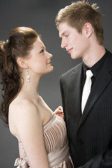 Image showing Portrait of a young beautiful couple embracing.