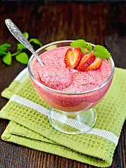 Image showing Jelly air strawberry in bowl with spoon on board