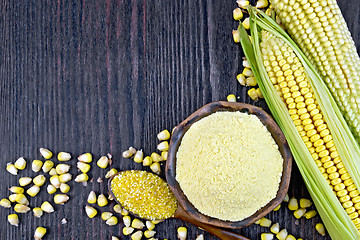 Image showing Flour and grits corn on wooden board