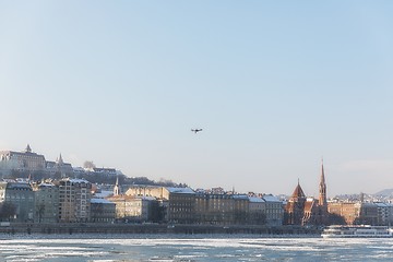 Image showing Frozen Danube river in Hungary wit UAV drone