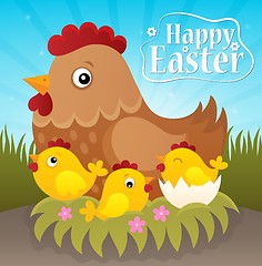 Image showing Happy Easter theme with hen and chickens