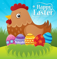 Image showing Happy Easter theme with hen and eggs