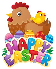 Image showing Happy Easter sign with hen and chicken