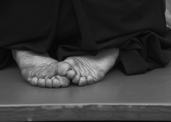 Image showing aikido fighter foot on the mat