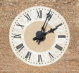 Image showing Old Cathedral clock on brick wall, Bassano, Italy