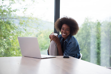 Image showing African American woman in the living room