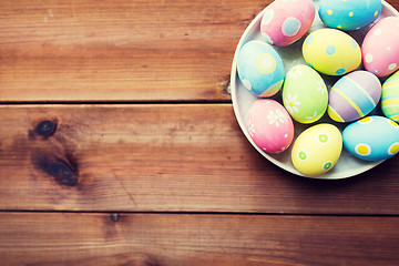 Image showing close up of colored easter eggs on plate