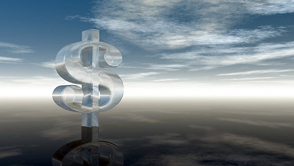 Image showing glass dollar symbol under cloudy blue sky - 3d illustration
