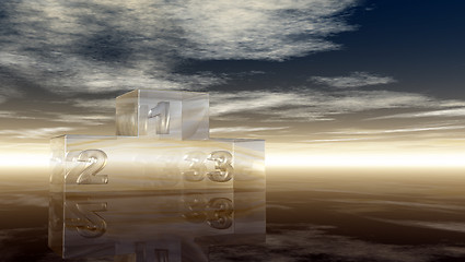 Image showing glass winner podium under cloudy sky - 3d illustration