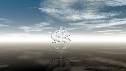 Image showing glass dollar symbol under cloudy blue sky - 3d illustration