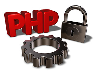 Image showing php tag, padlock and cogwheel - 3d illustration