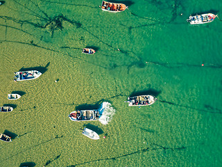 Image showing Aerial View Fishing Boats in Harbor