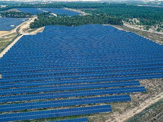 Image showing Aerial View Over Solar Panel Farm