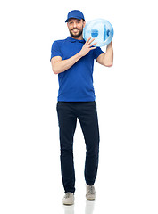 Image showing happy delivery man with bottle of water