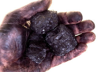 Image showing Pieces of coal in dirty palm