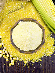 Image showing Flour corn in bowl with grits on board top