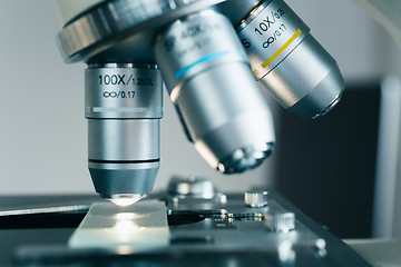 Image showing Modern microscope in the laboratory.
